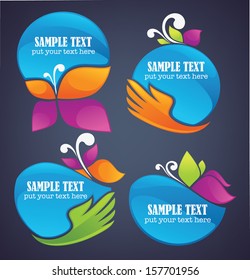 nature spheres, vector collection of nature ecology frames with butterfly images