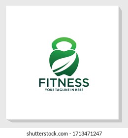 nature sport logo design template, barbells and leaf logo template