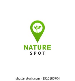 nature spot logo design concept. Leaf and location icon illustration
