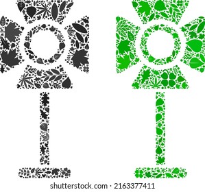 Nature spotlight rack icon collage of herbal leaves in green and natural color tints. Ecological environment vector template for spotlight rack icon.