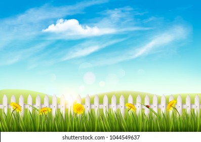 Nature spring background with green grass and french. Vector. 