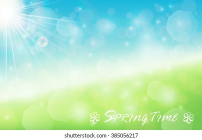 Nature spring bokeh background with sunbeam.Vector