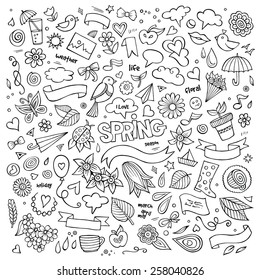 Nature spring hand drawn vector symbols and objects set