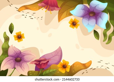 Nature Spring Landscape background illustration for with colorful flower and leaves floral