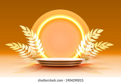 Nature stage podium with lighting, Stage Podium Scene with for Award Ceremony on color Background. Vector illustration