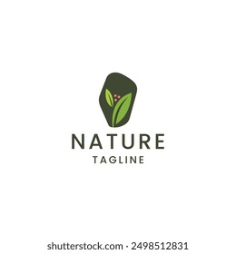 Nature stone and leaf logo icon design template flat vector