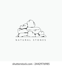 Nature stones stack abstract line art outline logo design. Vector illustration isolated object on white