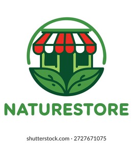 Plantilla del logotipo del Vector de la tienda de Naturaleza con el símbolo de la hoja de la tienda de Mart conveniente para la marca respetuosa del medio ambiente del negocio verde y la identidad sostenible natural del producto