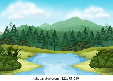 A nature stream view illustration