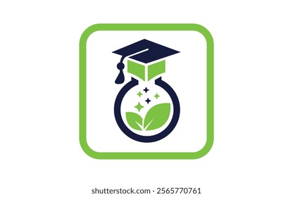 Nature student learning education shape concept vector logo template. Leaf with graduation hat logo template vector icon design. Pro Vector