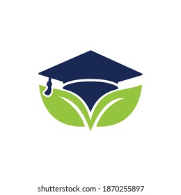 Nature student vector logo template. Leaf with graduation hat logo template vector icon design.