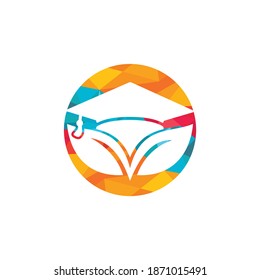 Nature student vector logo template. Leaf with graduation hat logo template vector icon design.