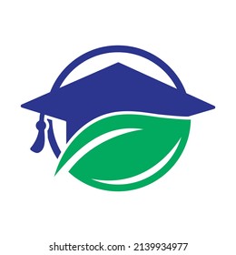Nature student vector logo template. Leaf with graduation hat logo template vector icon design.	