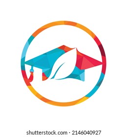 Nature student vector logo template. Leaf with graduation hat logo template vector icon design.	