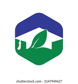 Nature student vector logo template. Leaf with graduation hat logo template vector icon design.	
