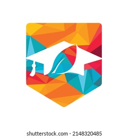 Nature student vector logo template. Leaf with graduation hat logo template vector icon design.	