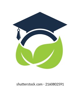 Nature student vector logo template. Leaf with graduation hat logo template vector icon design.