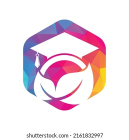 Nature student vector logo template. Leaf with graduation hat logo template vector icon design.