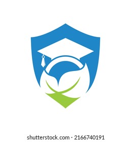 Plantilla de logotipo vectorial del estudiante de naturaleza. Hoja con diseño de icono vectorial de la plantilla de logotipo de sombrero de graduación.