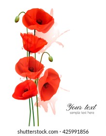 Nature summer background with red poppies. Vector.