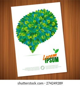 Nature  summer green speech bubble leaves communication concept card.   Vector leaves abstract background flyer template.