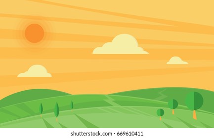 nature summer landscape flat style design vector illustration background