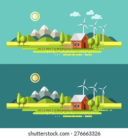 Nature - summer landscape. Vector illustration in flat design style.