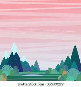 Nature - summer landscape. Vector illustration in flat design style.