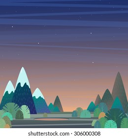 Nature - summer landscape. Vector illustration in flat design style.