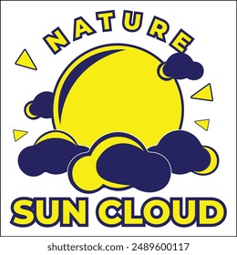 nature sun cloud illustration vector design with sun and clouds in blue and yellow colors and simple style. suitable for logos, icons, posters, advertisements, banners, companies, t-shirt designs.