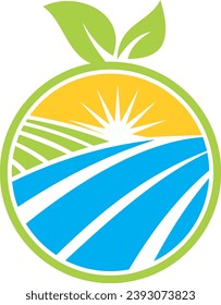 nature with sun ecology vector logo