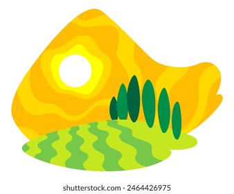 Nature sun icon. Colorful summer landscape isolated for template emblem. Ecological or nature symbol on white. Sunny summer vector illustration