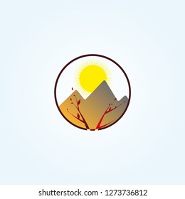 Nature with Sunrise icon template, vector logo for business corporate, elements, illustration