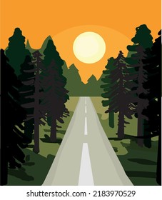 nature sunrise landscape with road highway orange with trees  beautiful sky forest