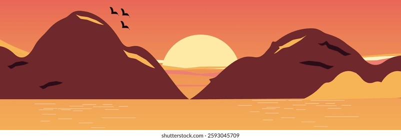 Nature sunrise mountain scenery banner web  Flat vector illustration design