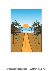 Nature Sunshine beach scenery art illustration graphic design poster template banner vector