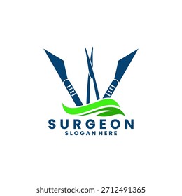 Nature surgeon logo design vector template. leaf combination with surgeon logo design vector
