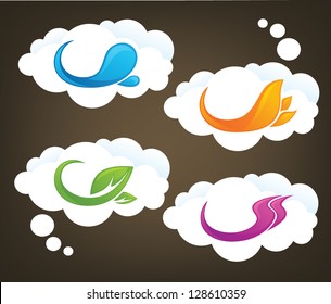 nature symbols placed on cloud, vector decorative elements