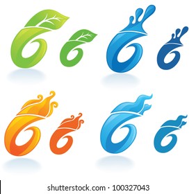 nature symbols, vector decorative elements of: water, fire, air and flora