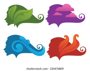 nature symbols, vector decorative elements, look like a woman beautiful heads