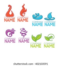 nature symbols, vector decorative elements, linear art