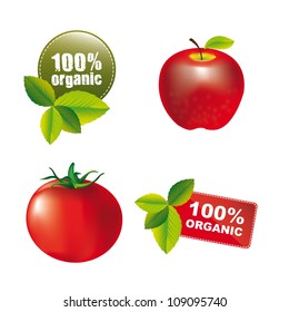 nature tags with apple and tomato isolated. vector illusstration