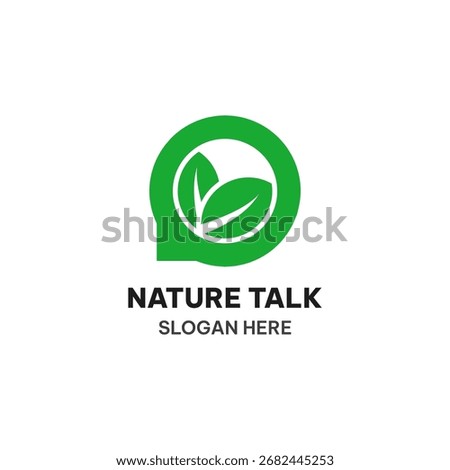 Nature talk logo concept in flat style. Bubble chat and leaf vector illustration