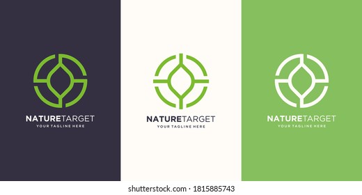 nature target Logo designs Template. illustration leaf combined with target sign.