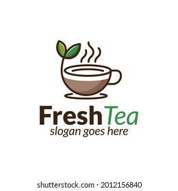 té natural bebida fresca o café caliente línea de arte logo para café de negocios tienda