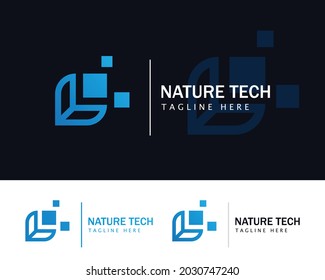 logotipo tecnológico naturaleza emblema creativo empresa diseño digital línea de concepto marca minimalista