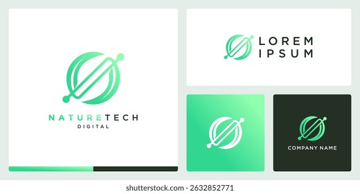 Nature tech planet logo design template