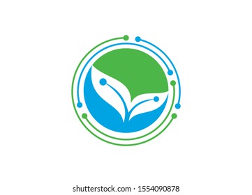 Nature Technology Integration A Green and Blue Circular Emblem of Innovation and Growth