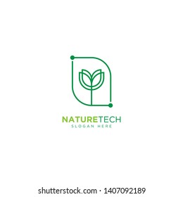 Nature Technology Line Outline Monoline Logo Design Vector