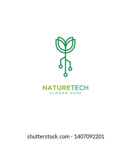 Nature Technology Line Outline Monoline Logo Design Vector